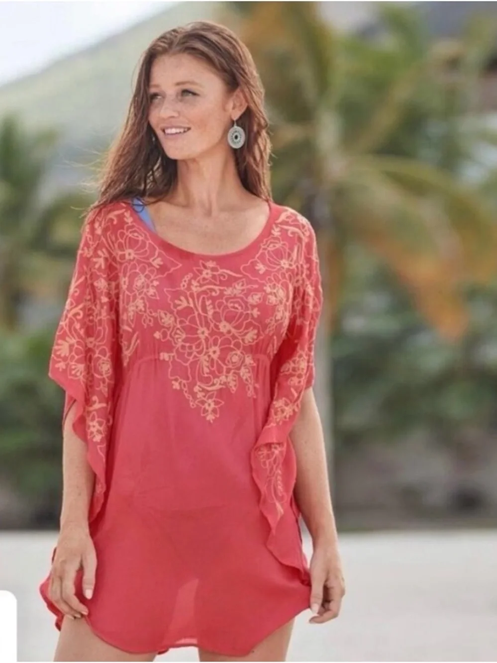 Sundance Coral Floral-Embroidered Swim Coverup